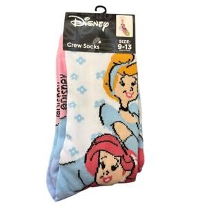 Disney Princess Cinderella Ariel Tiana Crew Socks Size 9-13